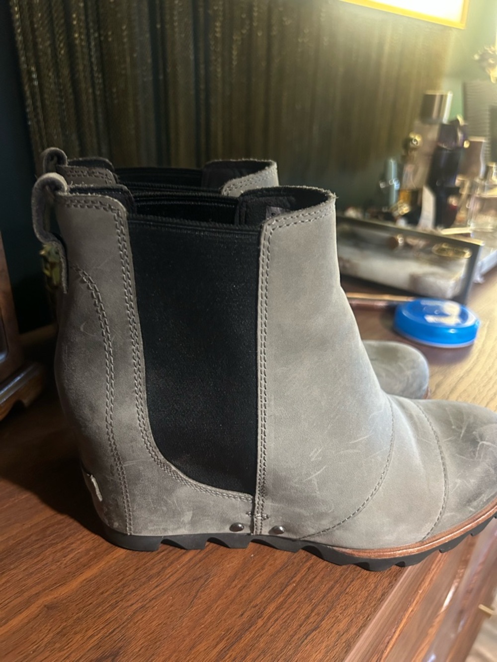 Sorel Gray and Black Suede Ankle Booties
